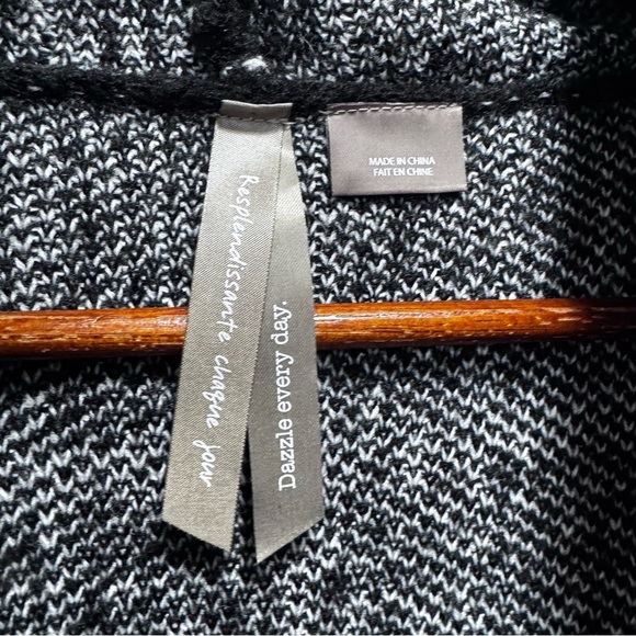 Pennington's Black & White Windowpane Open Front Hooded Cardigan Sweater Size 1x - Picture 6 of 9